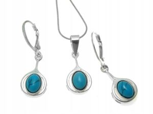 Srebrny komplet z turkusem kolczyki + wisiorek+
